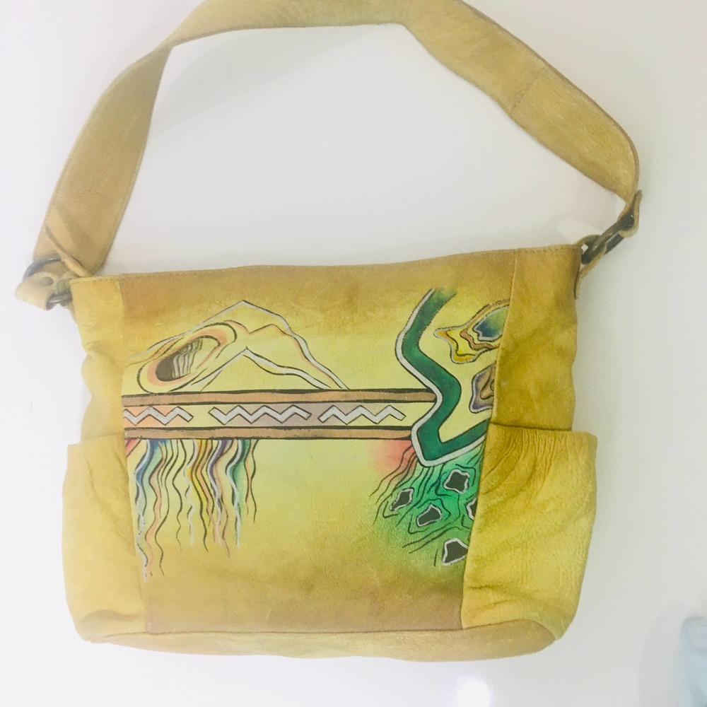 Hand painted Leather Hobo Handbag Purse